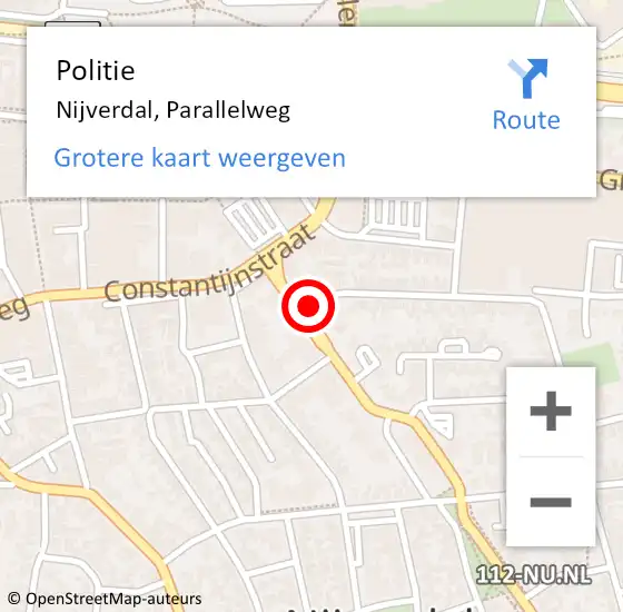 Locatie op kaart van de 112 melding: Politie Nijverdal, Parallelweg op 27 augustus 2021 01:12