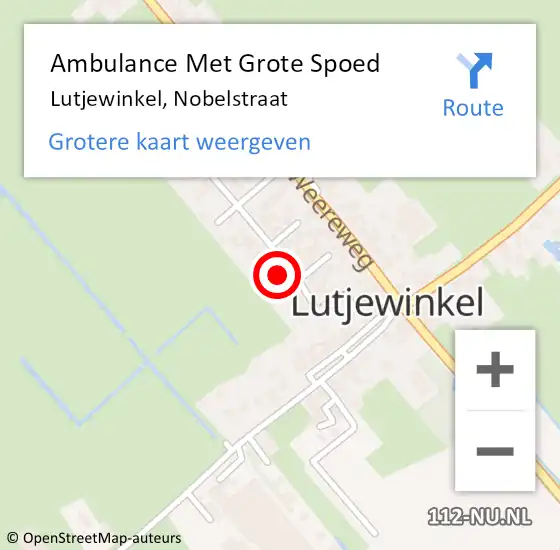 Locatie op kaart van de 112 melding: Ambulance Met Grote Spoed Naar Lutjewinkel, Nobelstraat op 27 augustus 2021 01:59