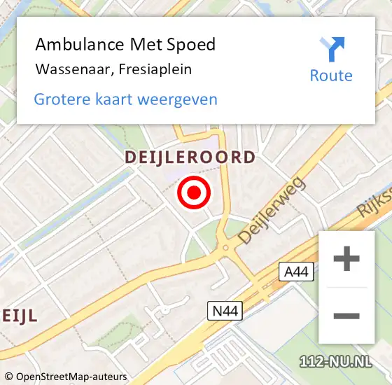 Locatie op kaart van de 112 melding: Ambulance Met Spoed Naar Wassenaar, Fresiaplein op 27 augustus 2021 11:58
