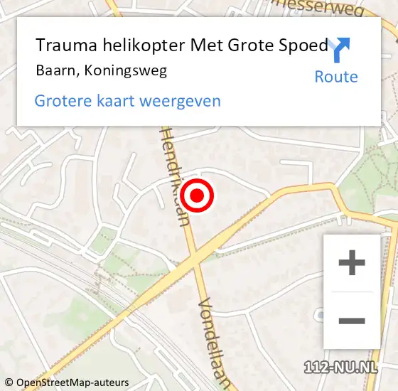 Locatie op kaart van de 112 melding: Trauma helikopter Met Grote Spoed Naar Baarn, Koningsweg op 27 augustus 2021 13:39