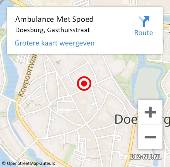 Locatie op kaart van de 112 melding: Ambulance Met Spoed Naar Doesburg, Gasthuisstraat op 27 augustus 2021 16:13