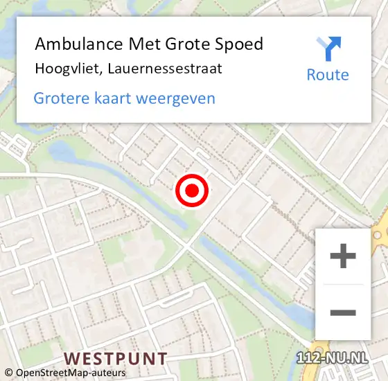 Locatie op kaart van de 112 melding: Ambulance Met Grote Spoed Naar Hoogvliet, Lauernessestraat op 27 augustus 2021 19:17