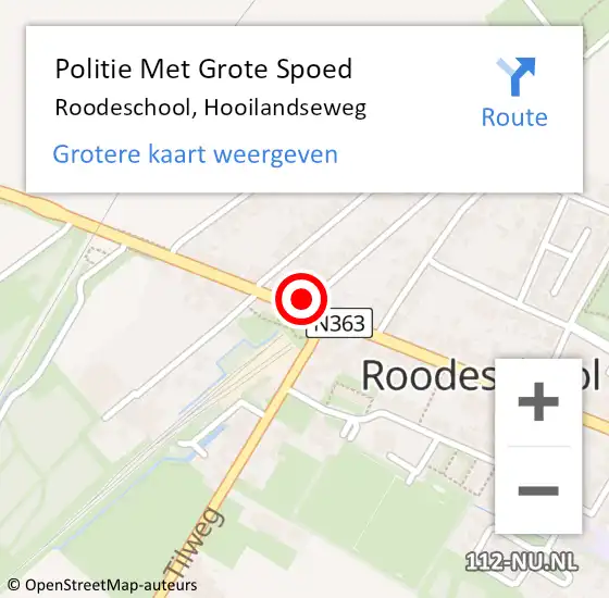 Locatie op kaart van de 112 melding: Politie Met Grote Spoed Naar Roodeschool, Hooilandseweg op 27 augustus 2021 19:30