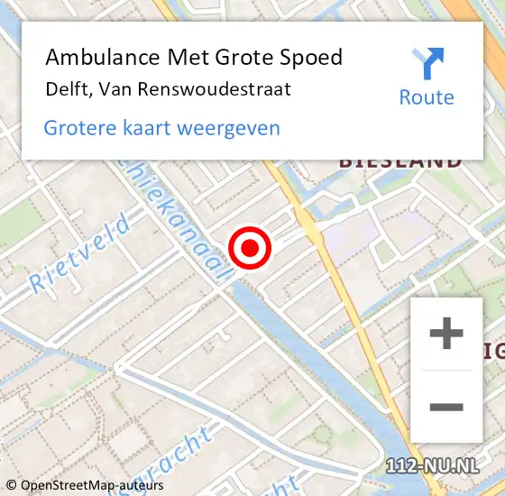 Locatie op kaart van de 112 melding: Ambulance Met Grote Spoed Naar Delft, Van Renswoudestraat op 28 augustus 2021 02:30