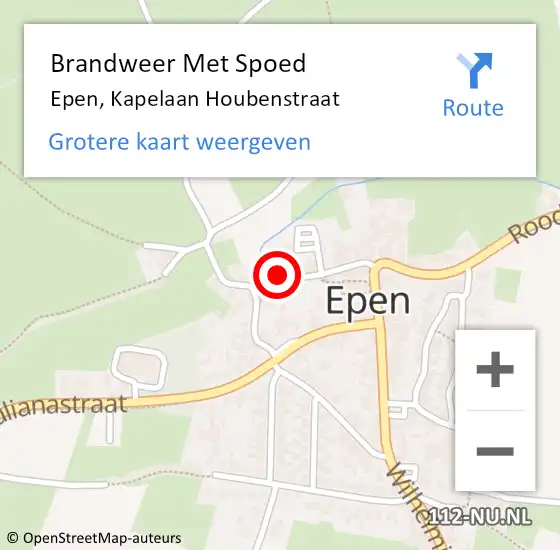 Locatie op kaart van de 112 melding: Brandweer Met Spoed Naar Epen, Kapelaan Houbenstraat op 28 augustus 2021 06:09