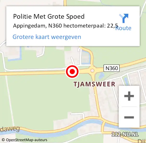 Locatie op kaart van de 112 melding: Politie Met Grote Spoed Naar Appingedam, N360 hectometerpaal: 22,5 op 28 augustus 2021 10:17