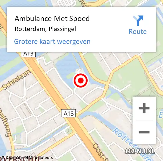 Locatie op kaart van de 112 melding: Ambulance Met Spoed Naar Rotterdam, Plassingel op 28 augustus 2021 16:31