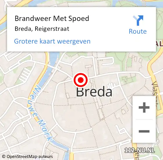 Locatie op kaart van de 112 melding: Brandweer Met Spoed Naar Breda, Reigerstraat op 28 augustus 2021 17:42