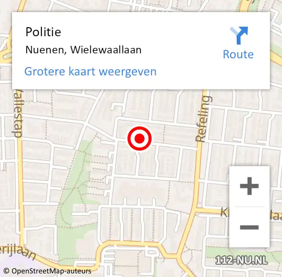 Locatie op kaart van de 112 melding: Politie Nuenen, Wielewaallaan op 28 augustus 2021 19:30