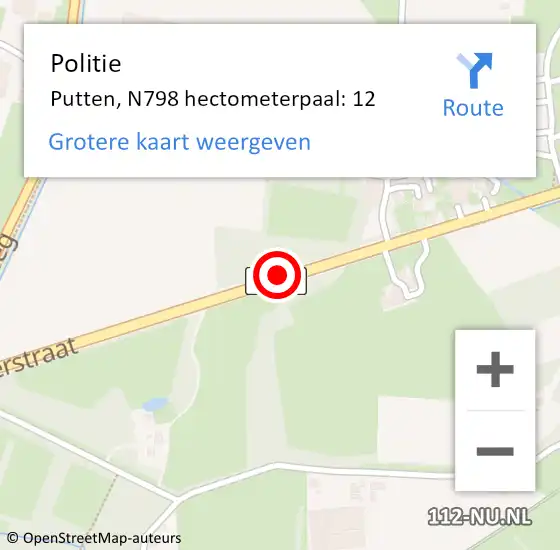 Locatie op kaart van de 112 melding: Politie Putten, N798 hectometerpaal: 12 op 28 augustus 2021 22:02