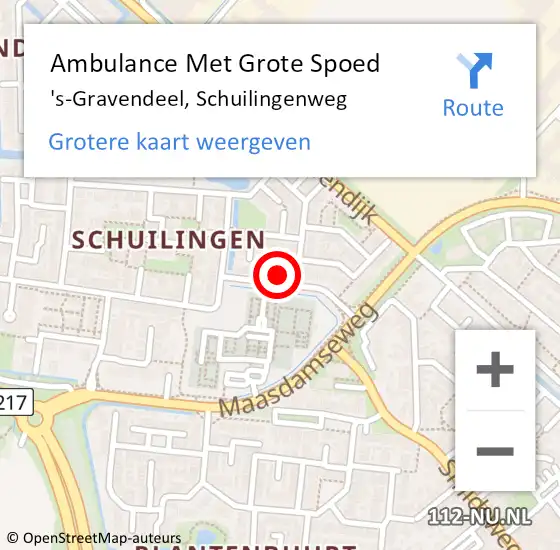 Locatie op kaart van de 112 melding: Ambulance Met Grote Spoed Naar 's-Gravendeel, Schuilingenweg op 29 augustus 2021 00:34