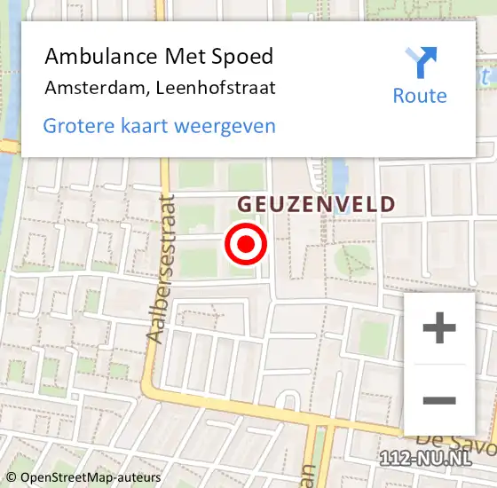 Locatie op kaart van de 112 melding: Ambulance Met Spoed Naar Amsterdam, Leenhofstraat op 29 augustus 2021 03:19