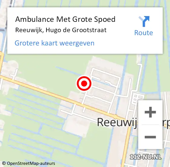 Locatie op kaart van de 112 melding: Ambulance Met Grote Spoed Naar Reeuwijk, Hugo de Grootstraat op 29 augustus 2021 05:34