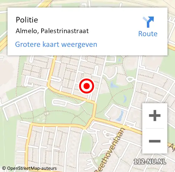 Locatie op kaart van de 112 melding: Politie Almelo, Palestrinastraat op 29 augustus 2021 09:42