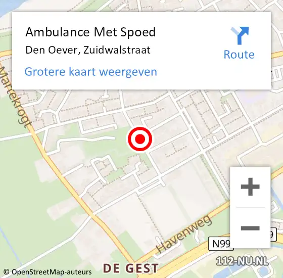 Locatie op kaart van de 112 melding: Ambulance Met Spoed Naar Den Oever, Zuidwalstraat op 29 augustus 2021 13:22
