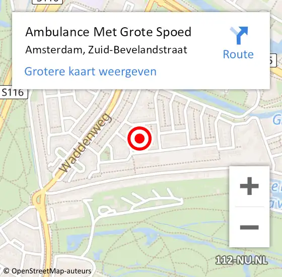 Locatie op kaart van de 112 melding: Ambulance Met Grote Spoed Naar Amsterdam, Zuid-Bevelandstraat op 29 augustus 2021 15:48