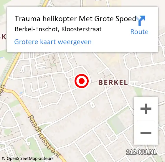 Locatie op kaart van de 112 melding: Trauma helikopter Met Grote Spoed Naar Berkel-Enschot, Kloosterstraat op 29 augustus 2021 18:00