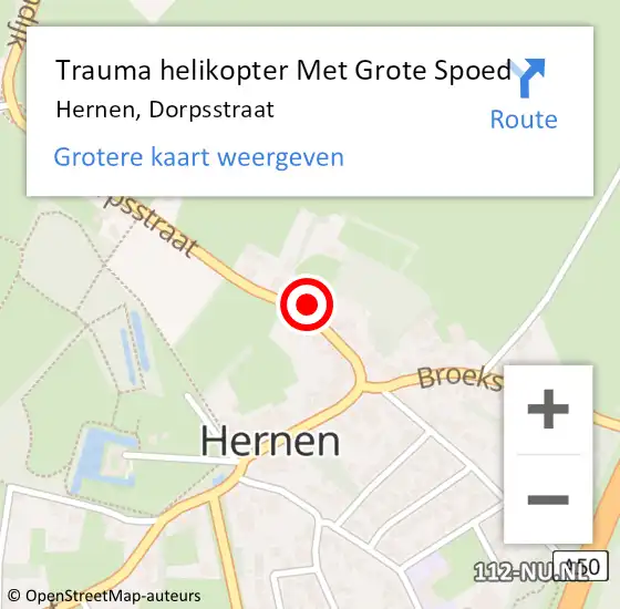 Locatie op kaart van de 112 melding: Trauma helikopter Met Grote Spoed Naar Hernen, Dorpsstraat op 29 augustus 2021 23:02