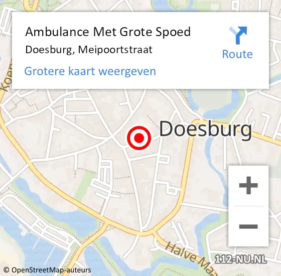 Locatie op kaart van de 112 melding: Ambulance Met Grote Spoed Naar Doesburg, Meipoortstraat op 29 augustus 2021 23:16