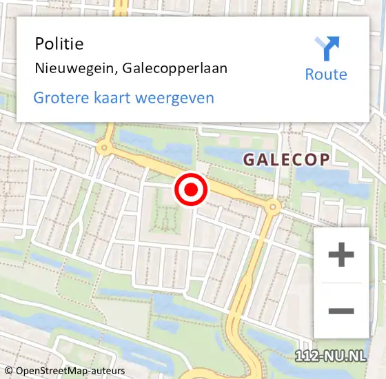 Locatie op kaart van de 112 melding: Politie Nieuwegein, Galecopperlaan op 30 augustus 2021 07:38