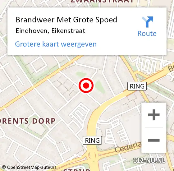Locatie op kaart van de 112 melding: Brandweer Met Grote Spoed Naar Eindhoven, Eikenstraat op 30 augustus 2021 08:55