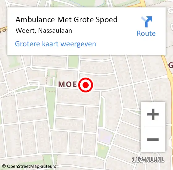 Locatie op kaart van de 112 melding: Ambulance Met Grote Spoed Naar Weert, Nassaulaan op 30 augustus 2021 10:20