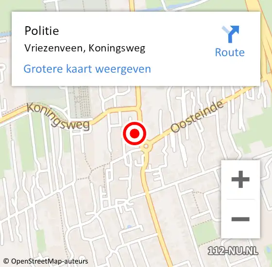 Locatie op kaart van de 112 melding: Politie Vriezenveen, Koningsweg op 30 augustus 2021 13:44