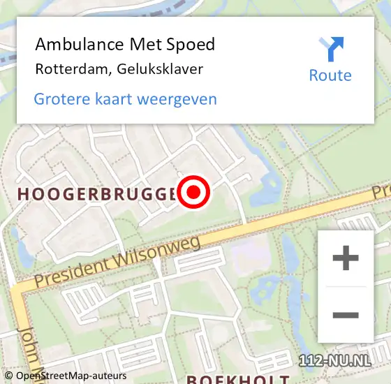 Locatie op kaart van de 112 melding: Ambulance Met Spoed Naar Rotterdam, Geluksklaver op 30 augustus 2021 14:33