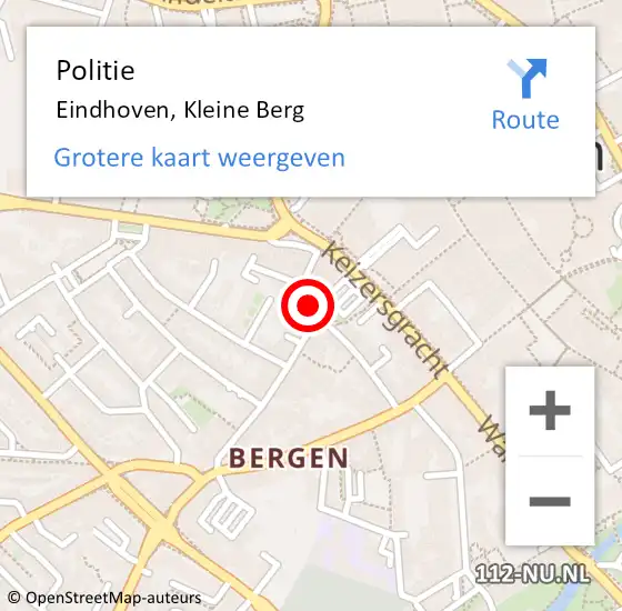 Locatie op kaart van de 112 melding: Politie Eindhoven, Kleine Berg op 30 augustus 2021 16:46
