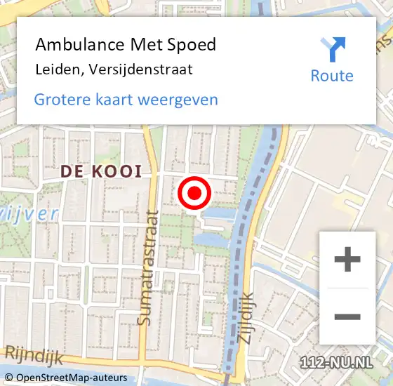 Locatie op kaart van de 112 melding: Ambulance Met Spoed Naar Leiden, Versijdenstraat op 30 augustus 2021 19:16