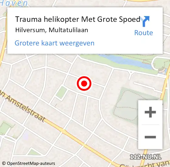 Locatie op kaart van de 112 melding: Trauma helikopter Met Grote Spoed Naar Hilversum, Multatulilaan op 31 augustus 2021 06:27
