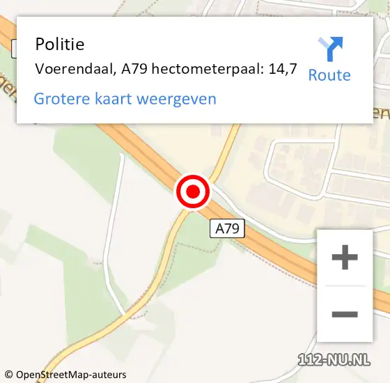 Locatie op kaart van de 112 melding: Politie Voerendaal, A79 hectometerpaal: 14,7 op 31 augustus 2021 07:42