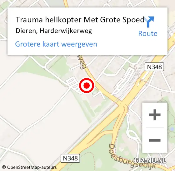 Locatie op kaart van de 112 melding: Trauma helikopter Met Grote Spoed Naar Dieren, Harderwijkerweg op 31 augustus 2021 10:30