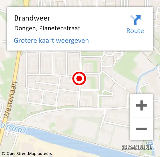 Locatie op kaart van de 112 melding: Brandweer Dongen, Planetenstraat op 31 augustus 2021 19:37