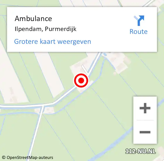Locatie op kaart van de 112 melding: Ambulance Ilpendam, Purmerdijk op 31 augustus 2021 20:17