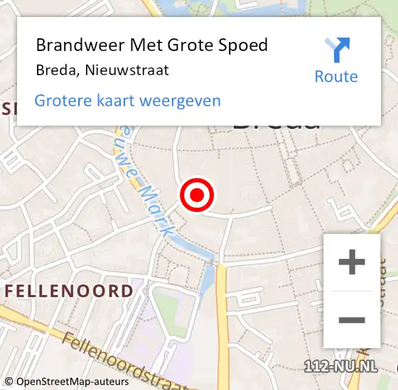 Locatie op kaart van de 112 melding: Brandweer Met Grote Spoed Naar Breda, Nieuwstraat op 1 september 2021 01:25