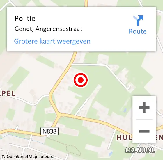 Locatie op kaart van de 112 melding: Politie Gendt, Angerensestraat op 1 september 2021 12:03