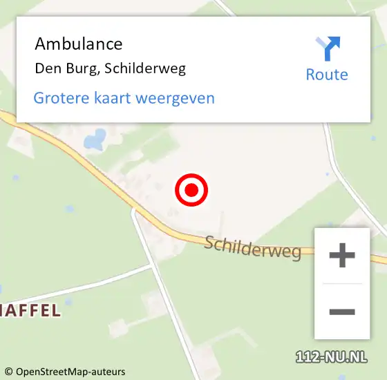 Locatie op kaart van de 112 melding: Ambulance Den Burg, Schilderweg op 1 september 2021 15:28