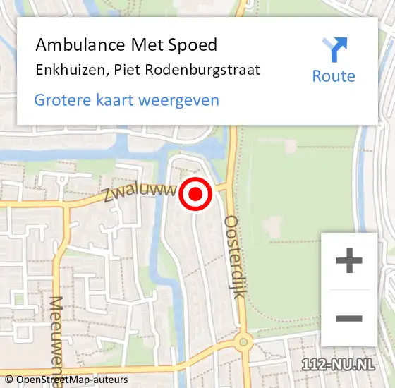 Locatie op kaart van de 112 melding: Ambulance Met Spoed Naar Enkhuizen, Piet Rodenburgstraat op 1 september 2021 19:37