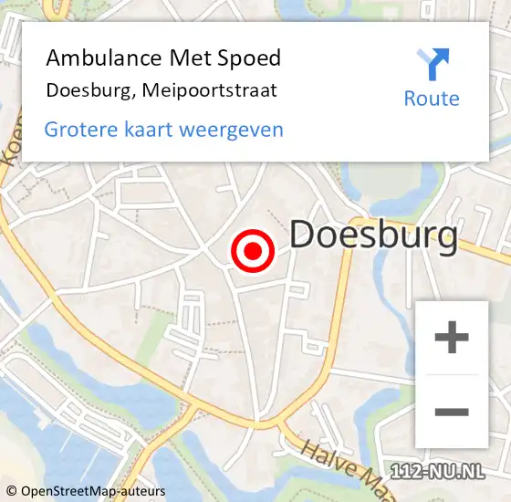 Locatie op kaart van de 112 melding: Ambulance Met Spoed Naar Doesburg, Meipoortstraat op 1 september 2021 21:12