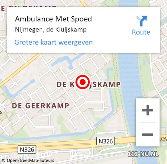 Locatie op kaart van de 112 melding: Ambulance Met Spoed Naar Nijmegen, de Kluijskamp op 1 september 2021 21:25