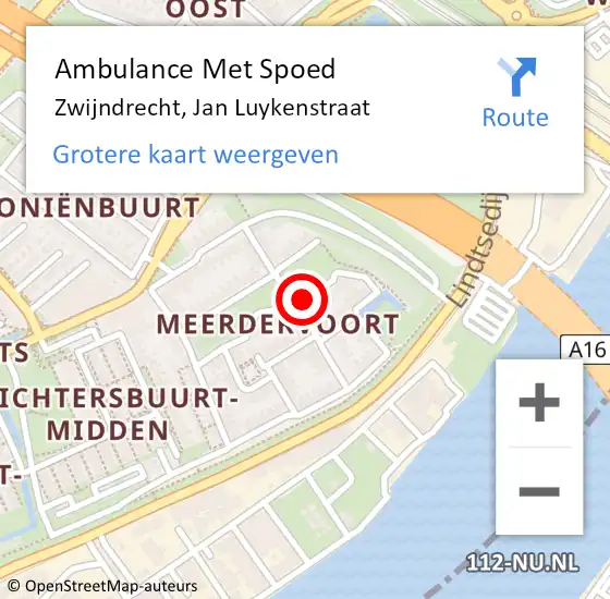 Locatie op kaart van de 112 melding: Ambulance Met Spoed Naar Zwijndrecht, Jan Luykenstraat op 1 september 2021 21:51