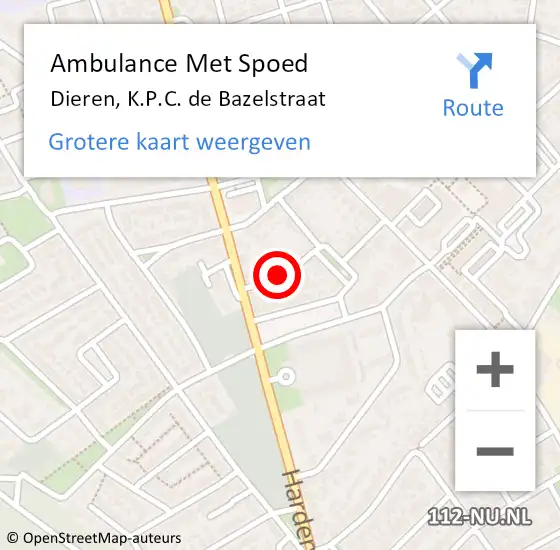 Locatie op kaart van de 112 melding: Ambulance Met Spoed Naar Dieren, K.P.C. de Bazelstraat op 2 september 2021 04:38