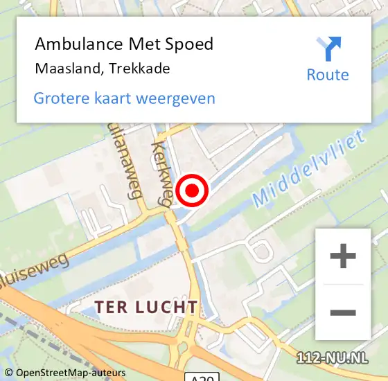 Locatie op kaart van de 112 melding: Ambulance Met Spoed Naar Maasland, Trekkade op 2 september 2021 12:32