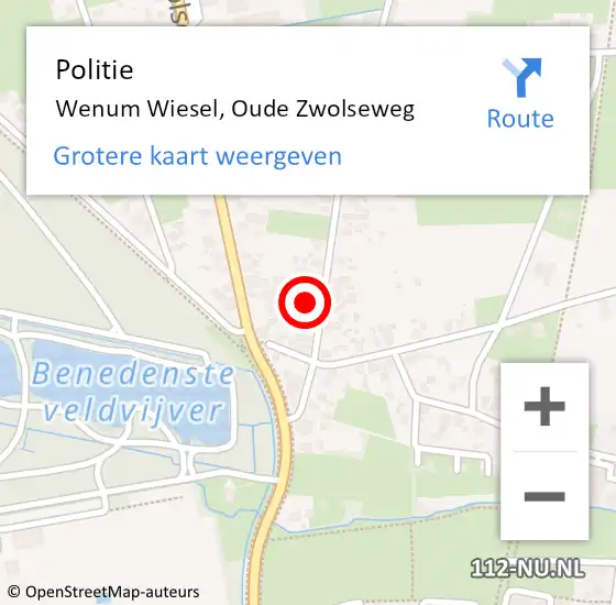 Locatie op kaart van de 112 melding: Politie Wenum Wiesel, Oude Zwolseweg op 2 september 2021 13:25