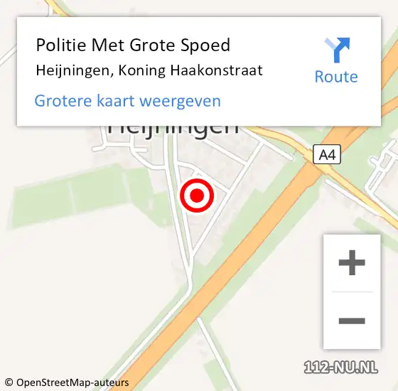 Locatie op kaart van de 112 melding: Politie Met Grote Spoed Naar Heijningen, Koning Haakonstraat op 2 september 2021 13:30