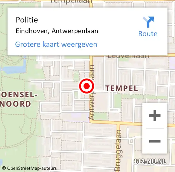 Locatie op kaart van de 112 melding: Politie Eindhoven, Antwerpenlaan op 2 september 2021 14:07