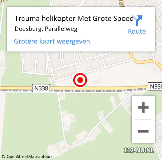 Locatie op kaart van de 112 melding: Trauma helikopter Met Grote Spoed Naar Doesburg, Parallelweg op 2 september 2021 15:36