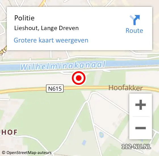Locatie op kaart van de 112 melding: Politie Lieshout, Lange Dreven op 2 september 2021 15:53