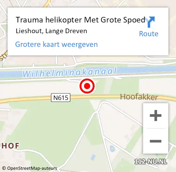 Locatie op kaart van de 112 melding: Trauma helikopter Met Grote Spoed Naar Lieshout, Lange Dreven op 2 september 2021 15:56